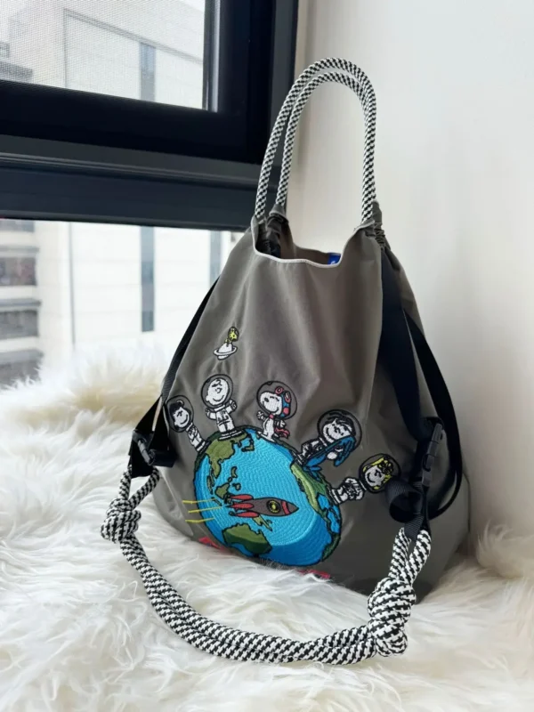 Snoopy Embroidered Nylon Shopping storage Bag Large Capacity Nylon Handbag messenger Shoulder Cross Body Bag
