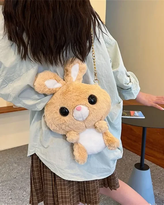 Fashion Cartoon Rabbit Doll Shoulder Messenger Bags Plush Chain Animals Crossbody Bag Coin Purse for Women Girls