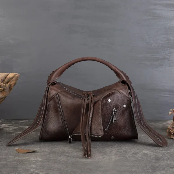 2025 Personalized Genuine Leather Women's Bag Retro Collar Tassel Small Square Bag Single Shoulder Crossbody Bag Large Capacity