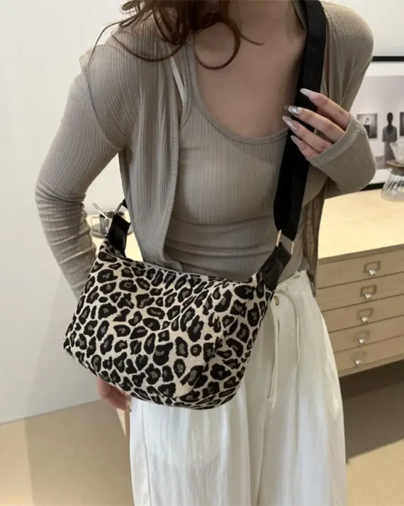 Fashion Korean Style Leopard Print Bag Retro Y2k Women's Shoulder Bag Cross Body Street Spicy Girls Bag Female