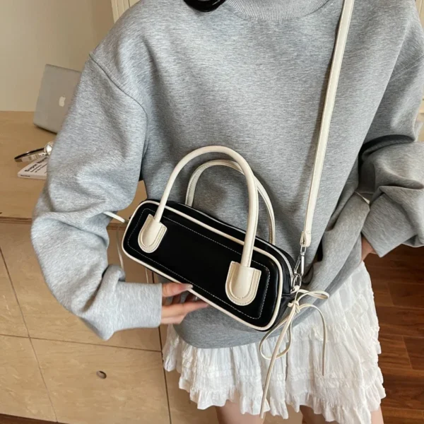 Pink Small Handbag For Women Brand Boston Bag Contrast Color Pu Leather Shoulder Crossbody Bag Lady Fashion Pillow Travel Bag
