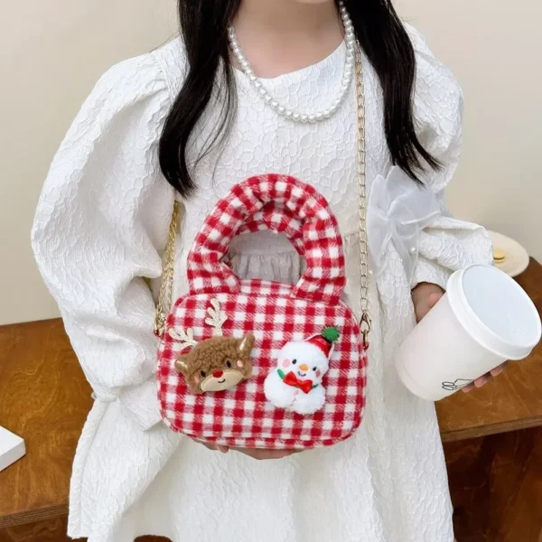 Cute Cartoon Plaid Baby Girls Shoulder Bags Festival Kids Small Handbags Sweet Princess Children's Plush Crossbody Bag Purse