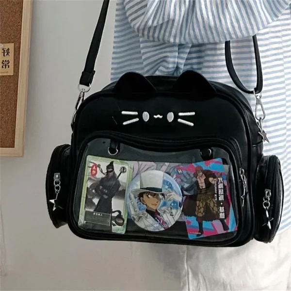 New Fashion Lovely Cat Ear PU Leather Backpack Y2k Kawaii Transparent Ita-Bag Women Shoulder Bags Teenage Girls Travel Bagpack