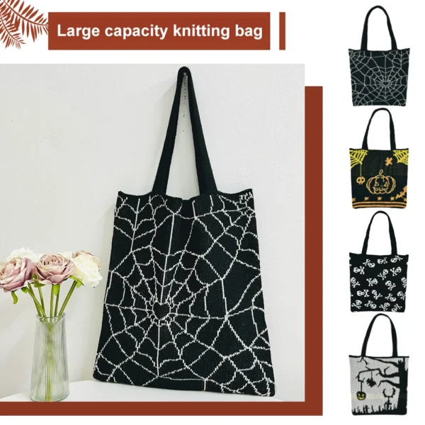 Halloween Pattern Tote Bags Women's Grocery Bags Outdoor Foldable Shopper Eco Shopping Bag Reusable Storage Bag Organizer Bags