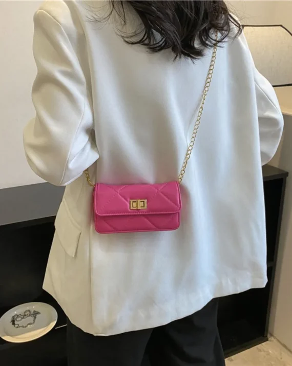 Metal Pure Color Small Square Bag Casual Chain PU Chain Handbags Crossbody Bag