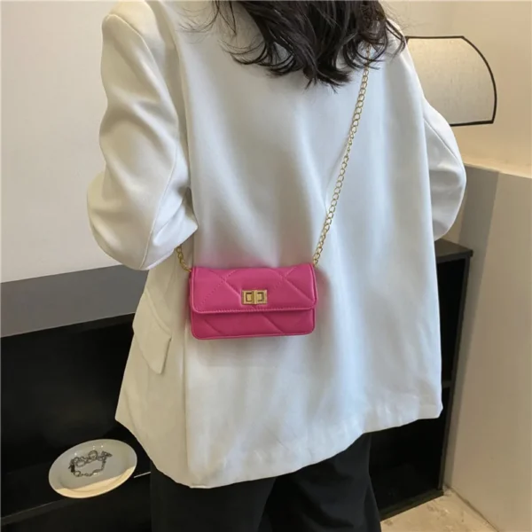 Metal Pure Color Small Square Bag Casual Chain PU Chain Handbags Crossbody Bag
