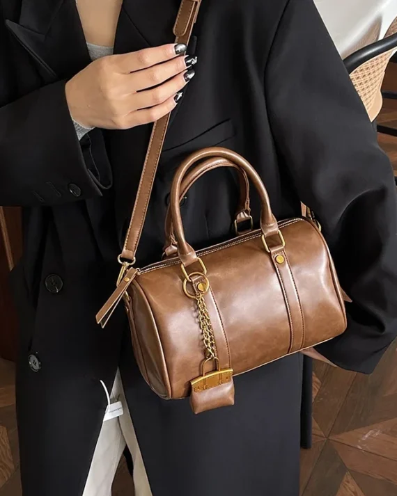 Brand Handbags For Women Vintage Pu Leather Shoulder Crossbody Bags Casual Street Small Boston Bag 2025 Designer Purses