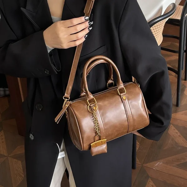 Brand Handbags For Women Vintage Pu Leather Shoulder Crossbody Bags Casual Street Small Boston Bag 2025 Designer Purses