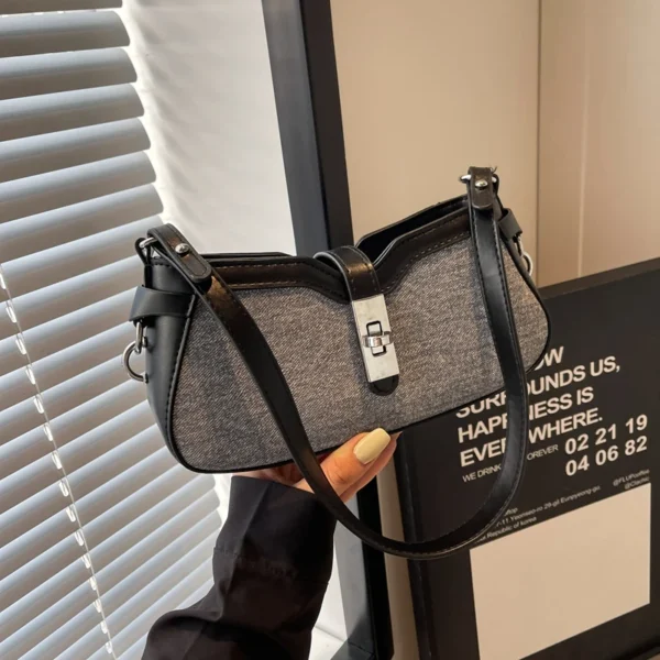 1 piece of denim spliced PU fabric armpit stick bag, women's buckle shoulder bag suitable for girls, women, college students, ne