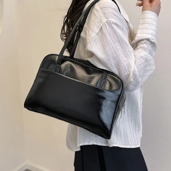 Korean Style Boston Shoulder Bag Large Capacity Solid Color Pu Leather Tote Bag Square Underarm Bag Women's Handbag Travel