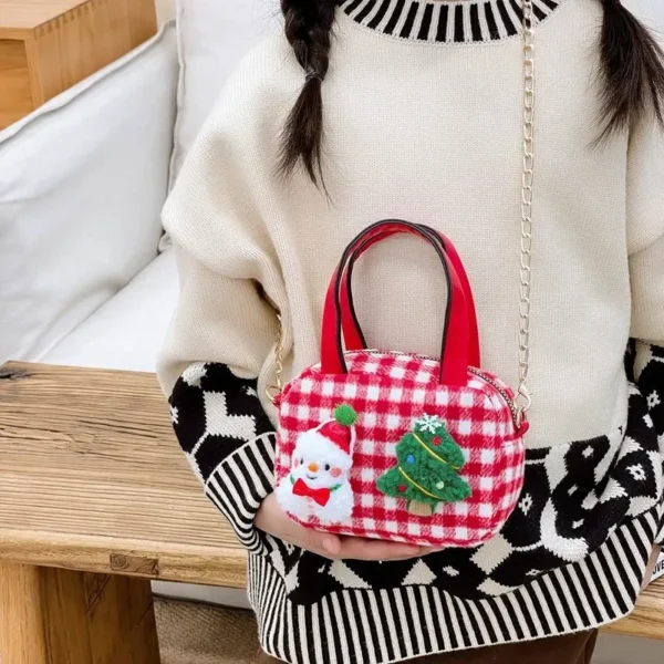 Cute Cartoon Plaid Baby Girls Shoulder Bags Festival Kids Small Handbags Sweet Princess Children's Plush Crossbody Bag Purse