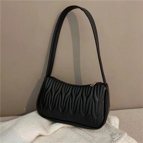 Luxury PU Leather Shoulder Bag Pleated Solid Color Crossbody Bag Handbag Makeup Lipstick Purse PU Underarm Bag Outdoor