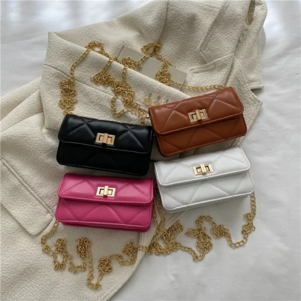 Metal Pure Color Small Square Bag Casual Chain PU Chain Handbags Crossbody Bag