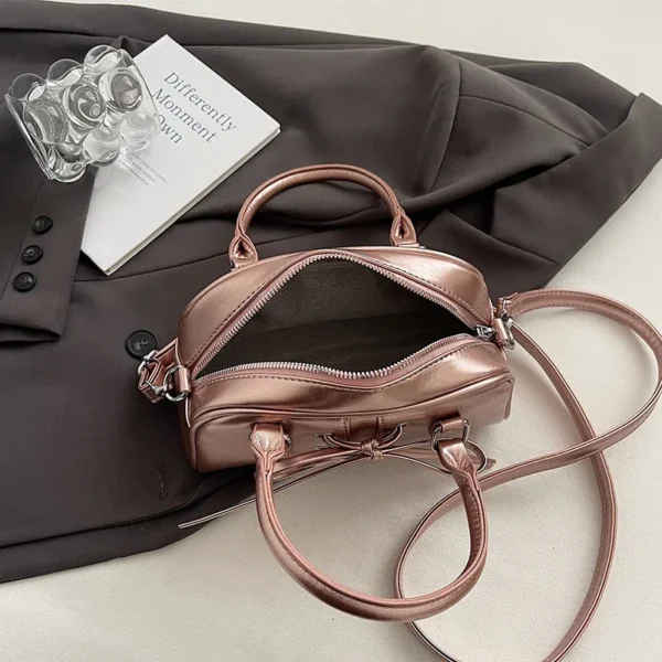 Boston Tote Bag For Women Solid Color Pu Leather Shoulder Bag Large Capacity Travel bolsa feminina Luxury Rose Gold Handbag