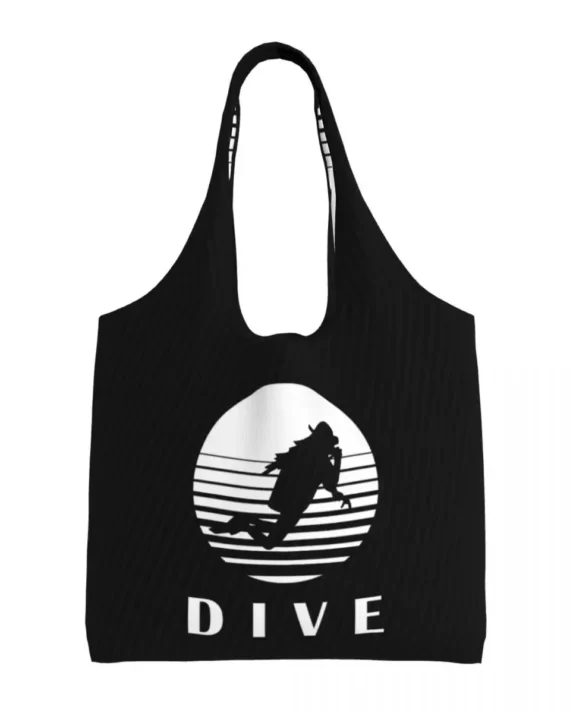 Kawaii Dive Shopping Tote Bag Reusable Scuba Diving Grocery Canvas Shoulder Shopper Bags Handbags
