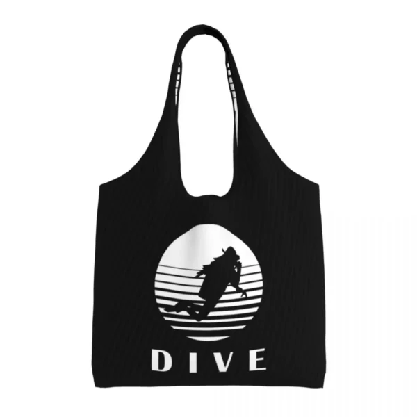 Kawaii Dive Shopping Tote Bag Reusable Scuba Diving Grocery Canvas Shoulder Shopper Bags Handbags