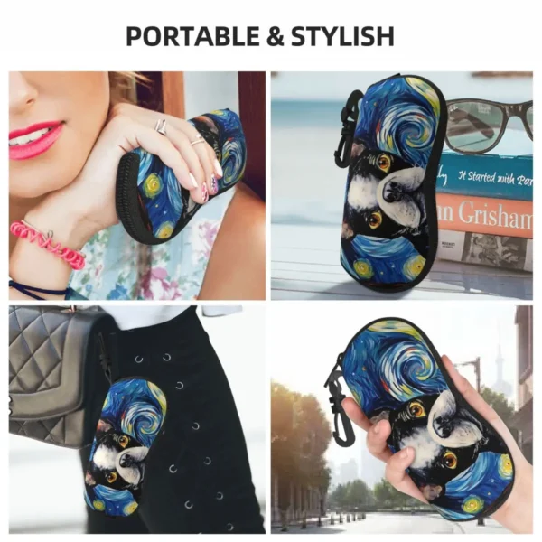 Boston Terrier Dog Starry Night Shell Glasses Case Portable Sunglasses Box Women Men Soft Eyeglasses Bag Pouch