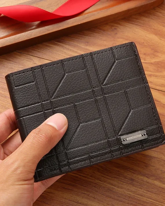 New Brand Men'S Wallet Men'S Short Wallet Youth Fashion Plaid Horizontal Soft Leather Wallet Large Capacity Multi Card Wallet