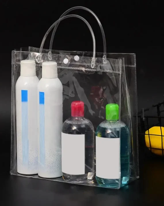 Storage Pouch Universal PVC Plastic Handbag Transparent Portable Wine bag Ice Tote Bag Leak-proof Travel Flowers Gift Bags