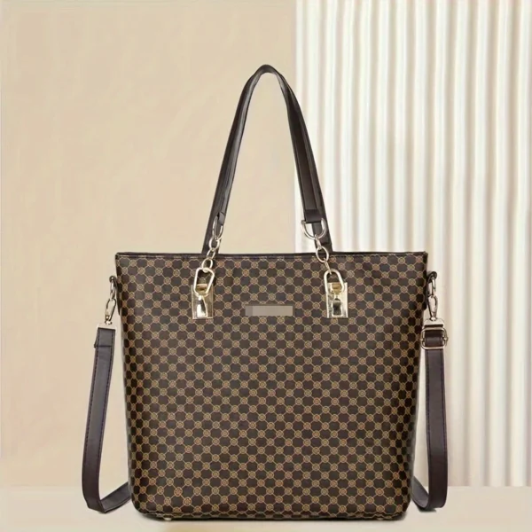 6pcs Geometric Pattern Bag Set, Fashion Tote Bag With Boston Handbag Crossbody Bag Long Wallet Clutch Bag Holder For Women