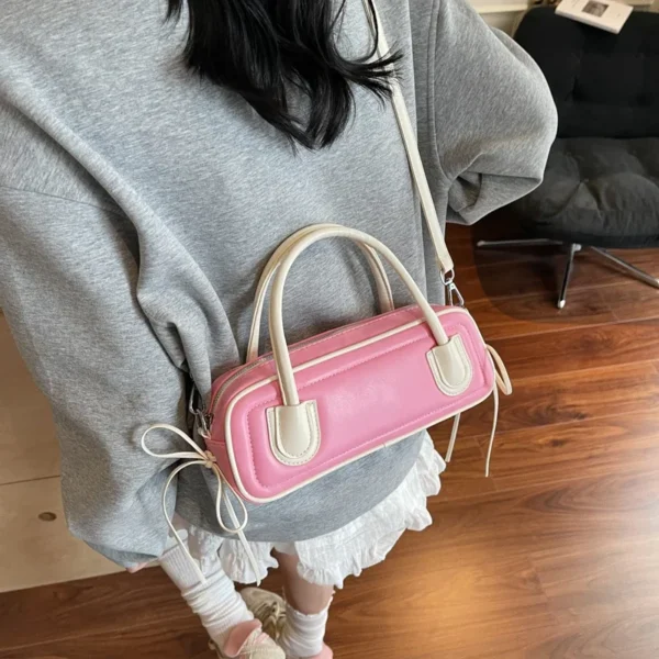 Pink Small Handbag For Women Brand Boston Bag Contrast Color Pu Leather Shoulder Crossbody Bag Lady Fashion Pillow Travel Bag