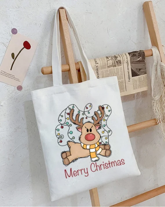 Christmas Reindeer Classic Vintage Tote Bag Shoulder Handbag Female Bolsa Women Santa Claus's Canvas Shopper Bag Girl Harajuku