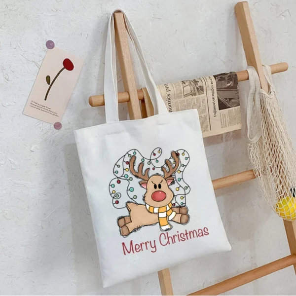 Christmas Reindeer Classic Vintage Tote Bag Shoulder Handbag Female Bolsa Women Santa Claus's Canvas Shopper Bag Girl Harajuku