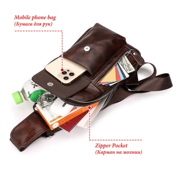 High Quality Genuine Leather Men's Chest Bag Luxury Design Multifunction Cowhide Crossbody Bag For travel Men Shoulder Bags