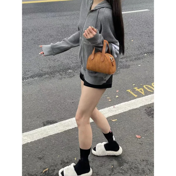 Women's Vintage Boston Bag Solid Suede Casual Handbags Large Capcity Casual Commute Shoulder Pack Fashion Crossbody Bags