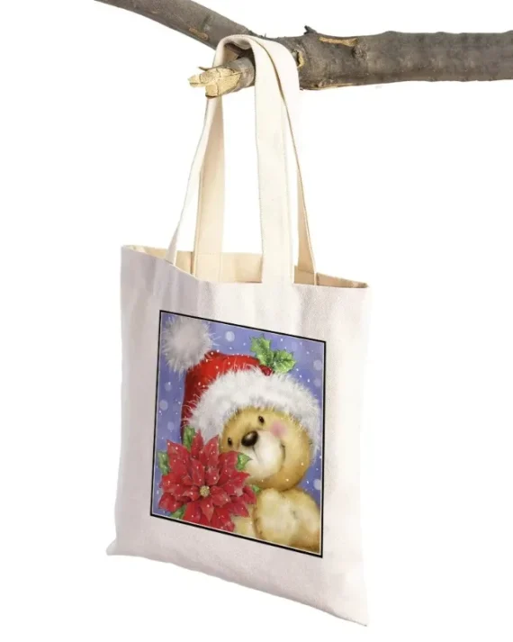 Merry Christmas Casual Women Shopping Bags Cartoon Santa Claus Snowman Foldable Eco Canvas Lady Shopper Bag Xmas Tote Handbag
