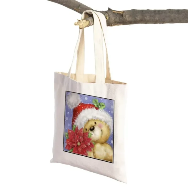 Merry Christmas Casual Women Shopping Bags Cartoon Santa Claus Snowman Foldable Eco Canvas Lady Shopper Bag Xmas Tote Handbag