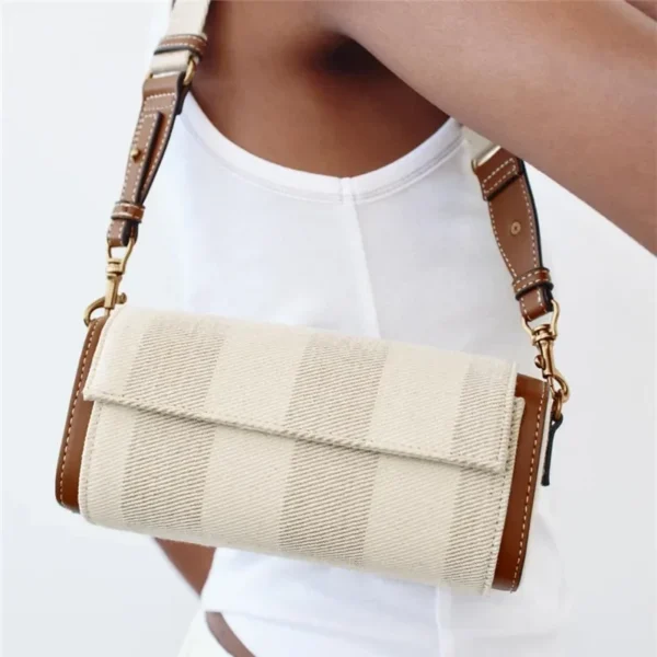 Luxury Women Brand Canvas Striped Crossbody Bag Casual Pillow Boston Bowling Messenger Bag
