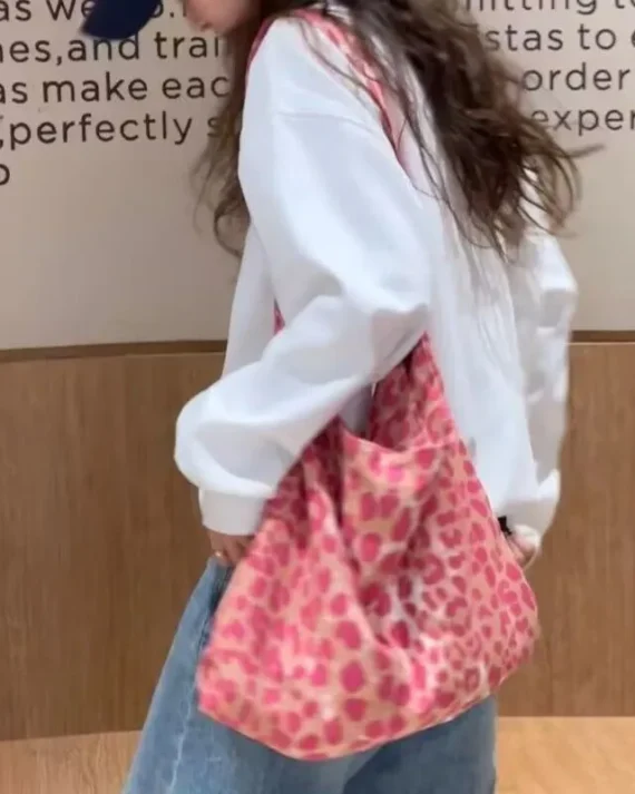 2024 Korean Fashion Leopard Shopper Big Shopping Bags for Women Y2K Handbag Lady Shoulder Bag Large Capacity Bag