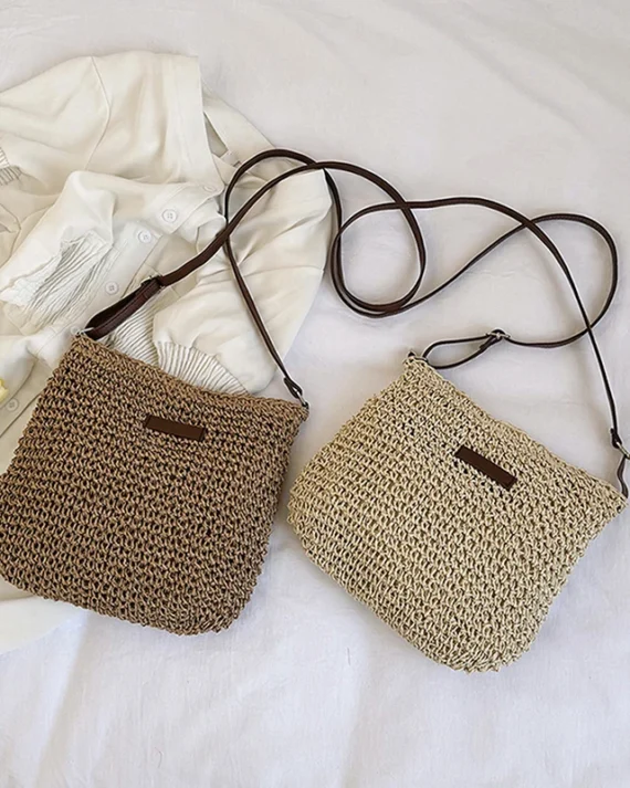Fashion Straw Casual Crossbody Bag For Women Girls Versatile Beach Holiday Handmade Woven Shoulder Handbag Crossbody Bag