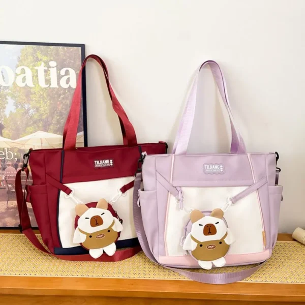 Lovely Japanese Style Capybara Shoulder Bag Causal Harajuku Canvas Tote Bag Oxford Cloth Large Students School Bag Daily