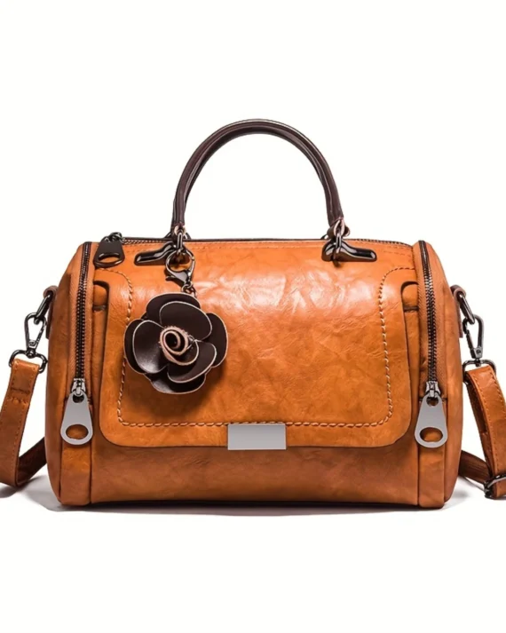 Vintage Top Handle Boston Bag, Retro Genuine Leather Crossbody Bag, Women's Classic Handbag, Shoulder Bag & Purse