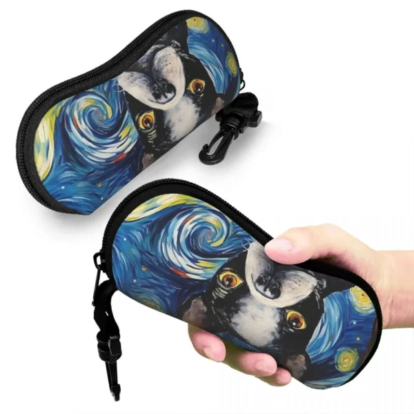 Boston Terrier Dog Starry Night Shell Glasses Case Portable Sunglasses Box Women Men Soft Eyeglasses Bag Pouch