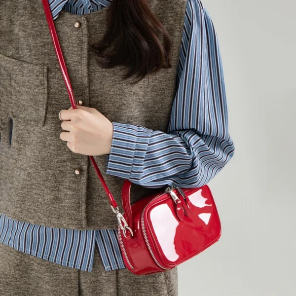 Korean Glossy Small Crossbody Bags for Women Simple Solid Color PU Leather Handbags Female Fashion Shoulder Bag