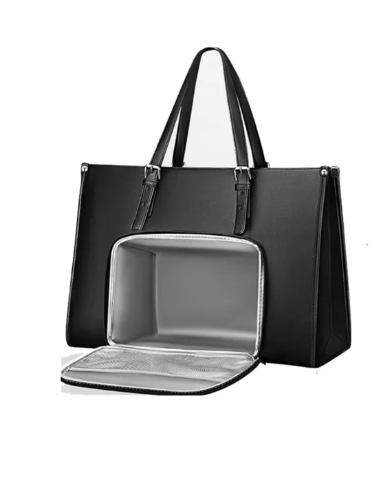 Lunch Tote Bag for Women, 15.6 Inch Laptop Bag with Insulated Lunch Compartment, Quilted Large Capacity Computer Handbag with Pu