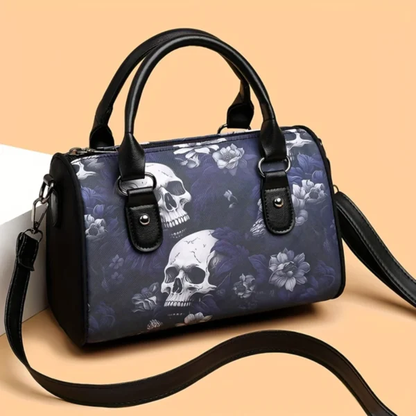 Classic Skull & Flower Pattern Boston Shoulder Bag, Casual Lightweight Top Handle Satchel Bag For Women Boggs beach bags Pvc