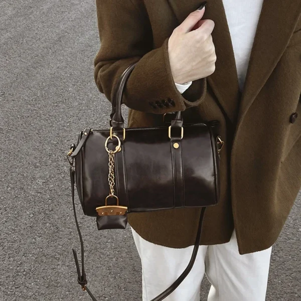 Brand Handbags For Women Vintage Pu Leather Shoulder Crossbody Bags Casual Street Small Boston Bag 2025 Designer Purses