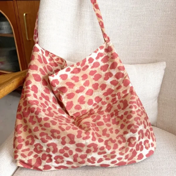 2024 Korean Fashion Leopard Shopper Big Shopping Bags for Women Y2K Handbag Lady Shoulder Bag Large Capacity Bag