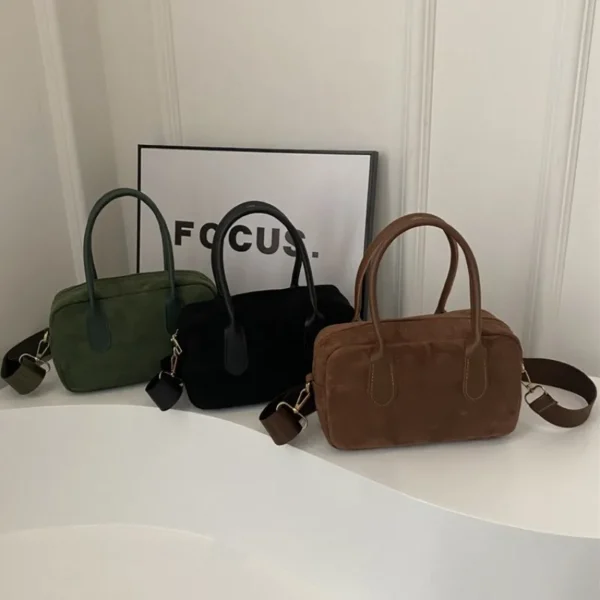 Retro Suede Women Top Handle Bag High Quality Crossbody Bag Solid Color Tote Bag Large Capacity Boston Bag Autumn Winter Handbag