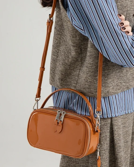 Korean Glossy Small Crossbody Bags for Women Simple Solid Color PU Leather Handbags Female Fashion Shoulder Bag
