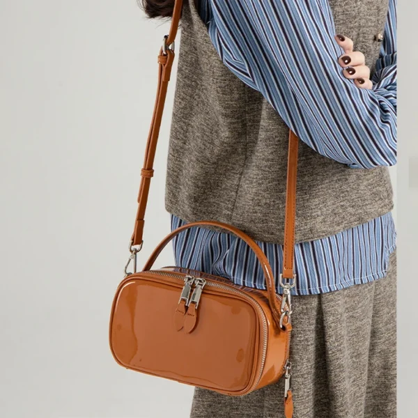 Korean Glossy Small Crossbody Bags for Women Simple Solid Color PU Leather Handbags Female Fashion Shoulder Bag