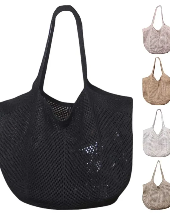 Women Summer Beach Bag Solid Color Aesthetic Shoulder Bag Large Capacity Knitting Shopping Handbag Ladies Daily Handbag