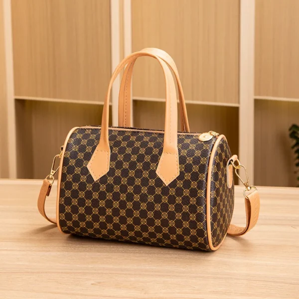 New Fashion European Retro Boston Barrel Bag for Women Pattern Printing Design, Large Capacity Messenger Handbag with Crossbody