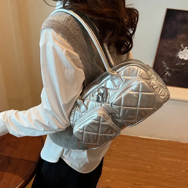Small Double Pocket Shoulder Bag For Women 2025 New Designer Quilted Shopper Bag Large Capacity Boston Handbag Underarm Bag