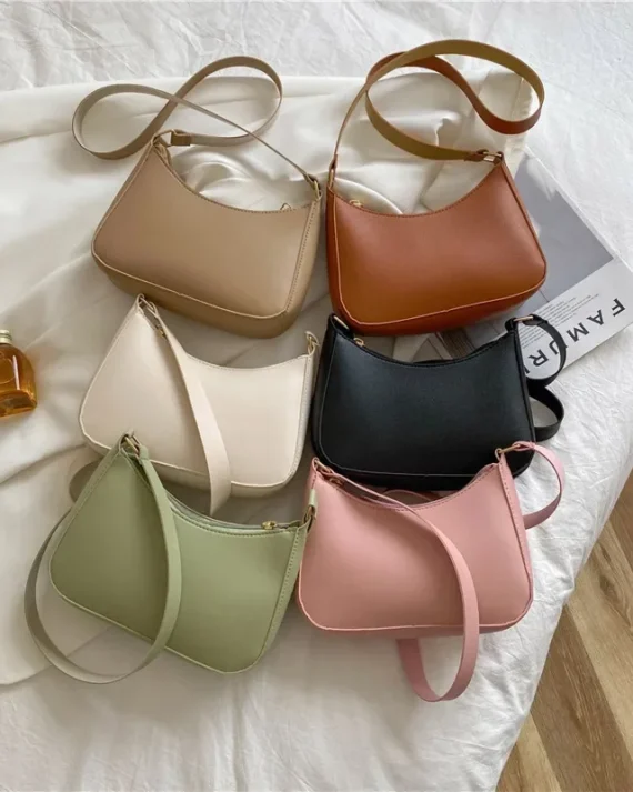 2024 New Women's Fashion Handbags Retro Solid Color PU Leather Shoulder Underarm Bag Casual Women Hobos Handbags