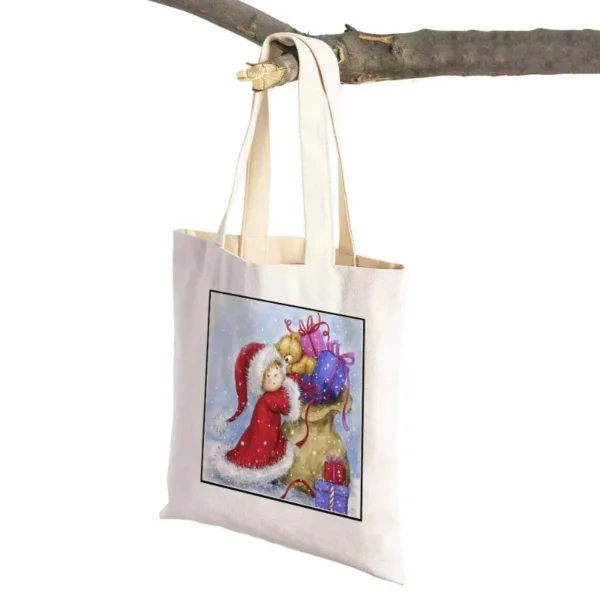 Merry Christmas Casual Women Shopping Bags Cartoon Santa Claus Snowman Foldable Eco Canvas Lady Shopper Bag Xmas Tote Handbag